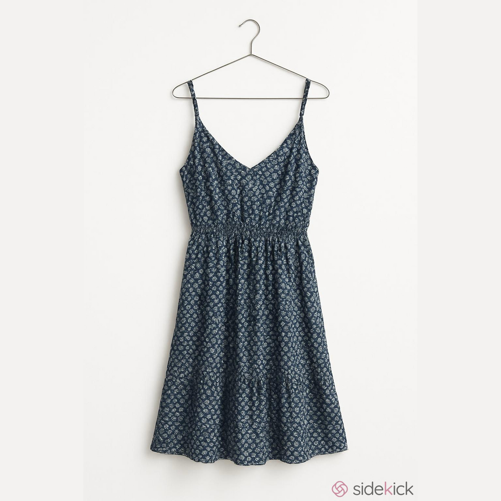 Blue Floral Spaghetti-Strap Mini Dress